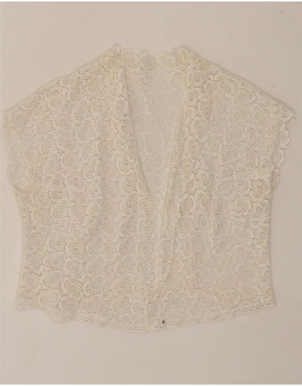 VINTAGE Womens Crop Cardigan Top UK 14 Medium White Floral
