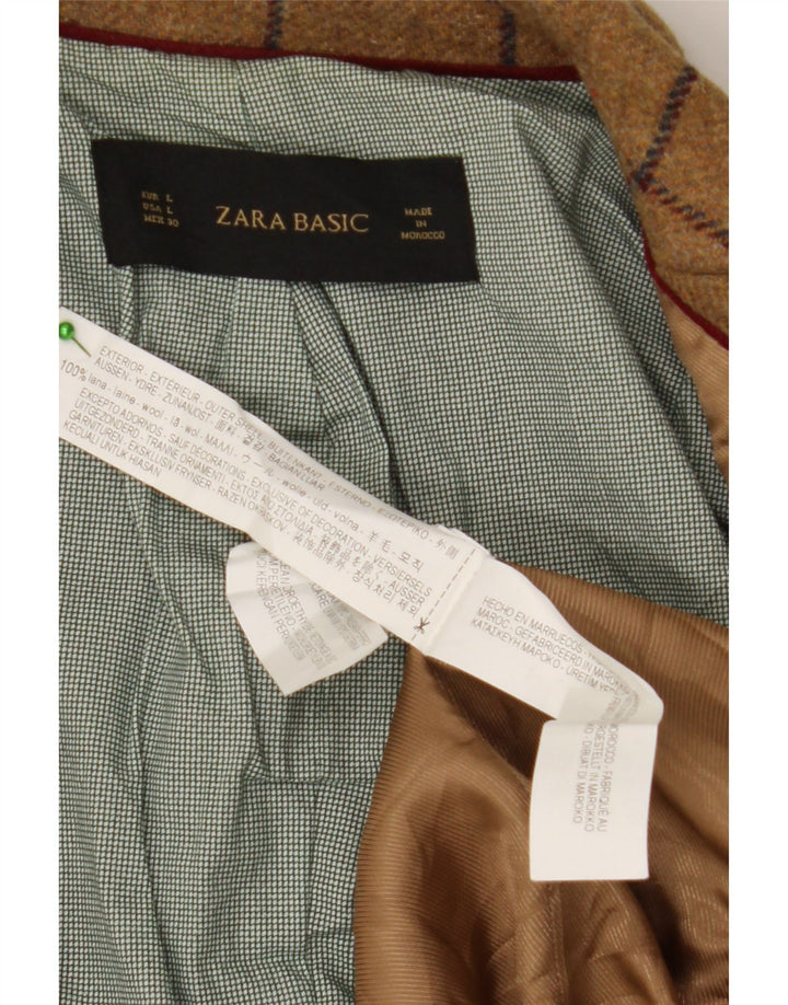 Giacca blazer a 1 bottone da donna Zara UK 14 lana a quadri marroni grandi