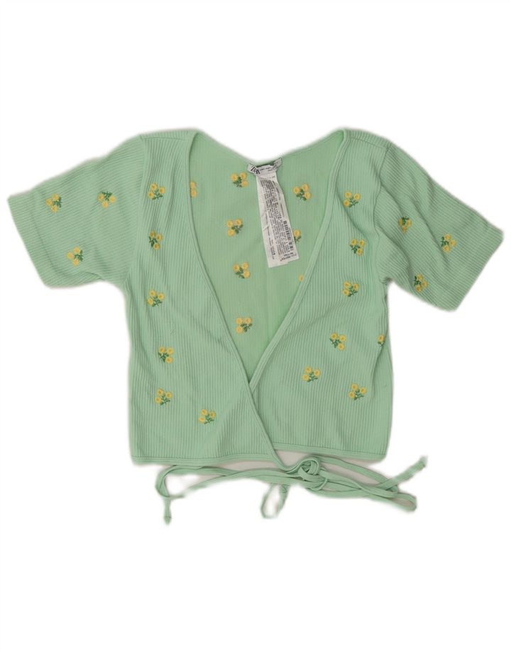 Top cardigan avvolgente da donna Zara UK 12 Poliammide floreale verde medio