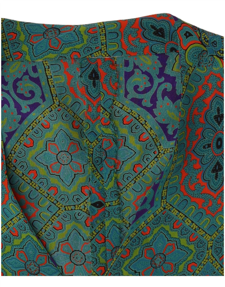 Abito a trapezio da donna vintage UK 14 verde medio geometrico