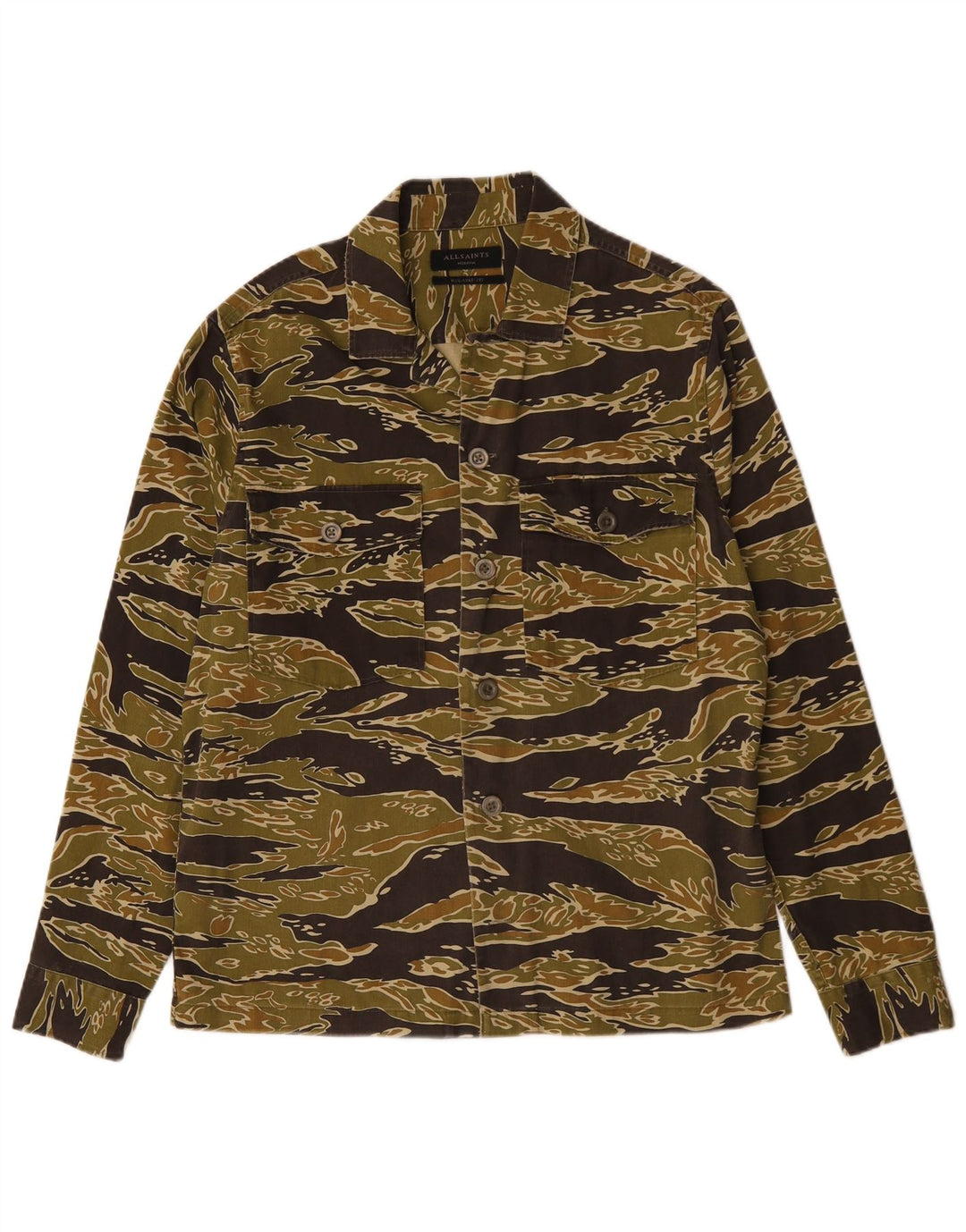 Camicia da uomo dalla vestibilità rilassata ALL SAINTS, cotone mimetico kaki medio