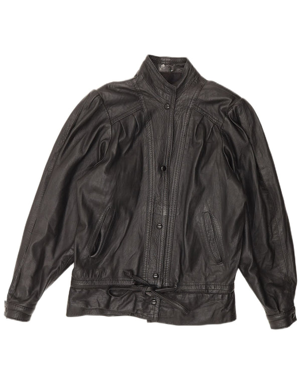 Giacca in pelle da donna vintage UK 14 in pelle nera media