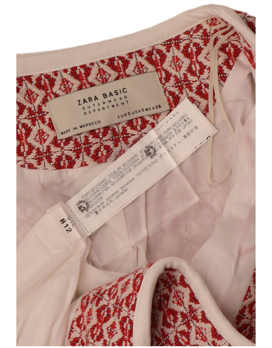 Cappotto aperto in maglia da donna Zara UK 10 piccolo poliestere geometrico rosso