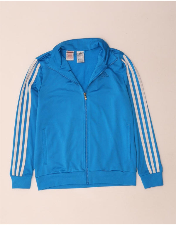 ADIDAS Boys Tracksuit Top Jacket 13-14 Years Blue Polyester