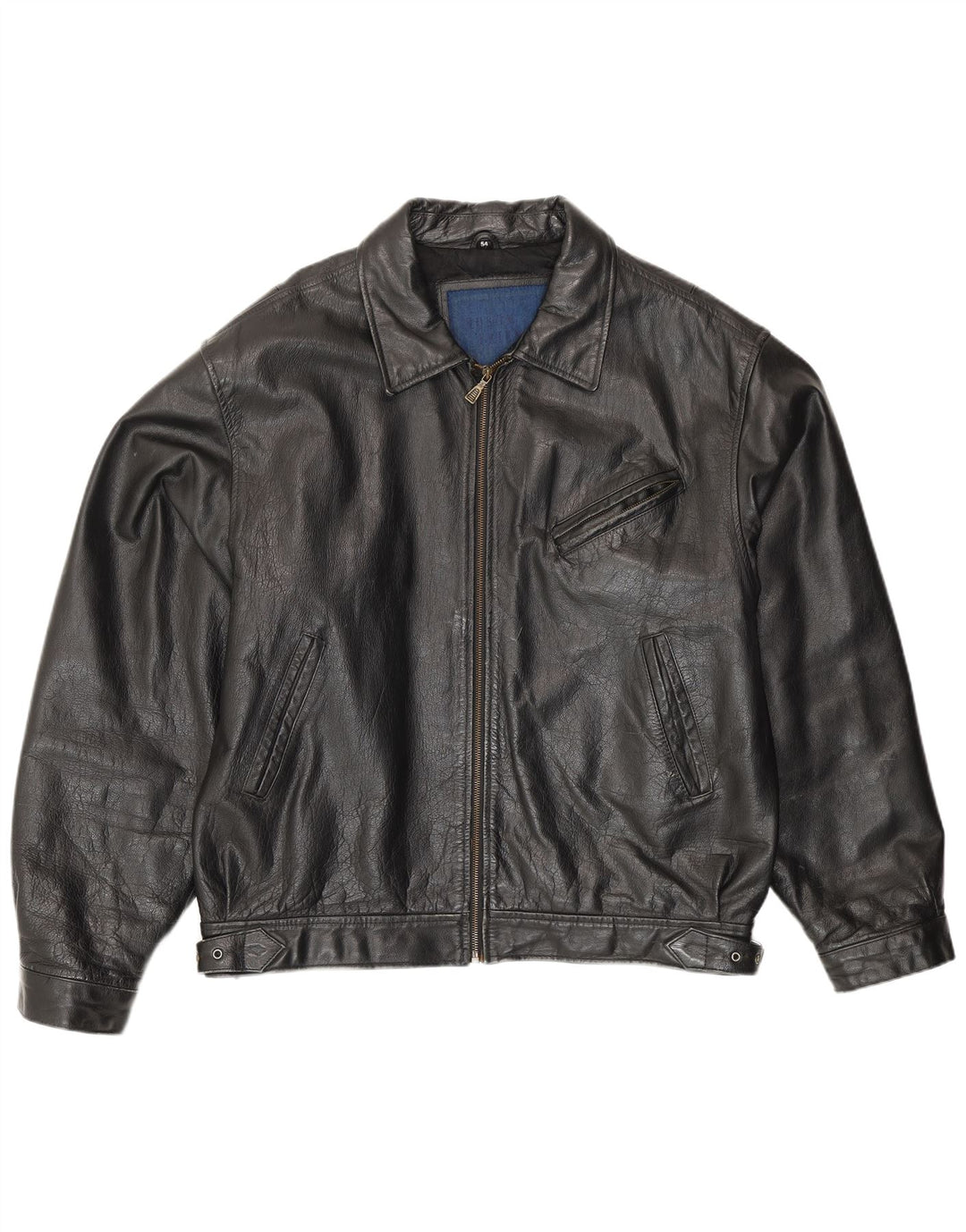 Giacca bomber in pelle da uomo vintage IT 54 2XL Pelle nera