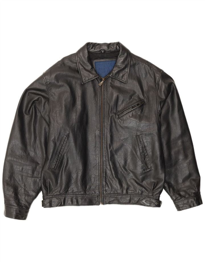 Giacca bomber in pelle da uomo vintage IT 54 2XL Pelle nera