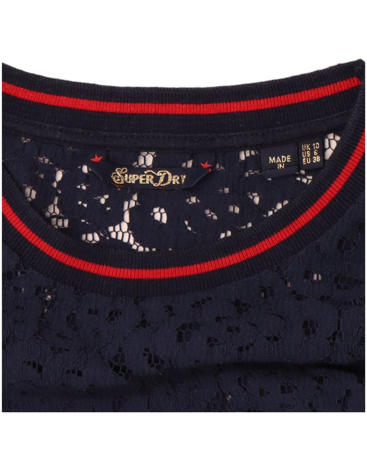 Top da donna oversize con grafica Superdry manica lunga UK 10 Small Blu Navy