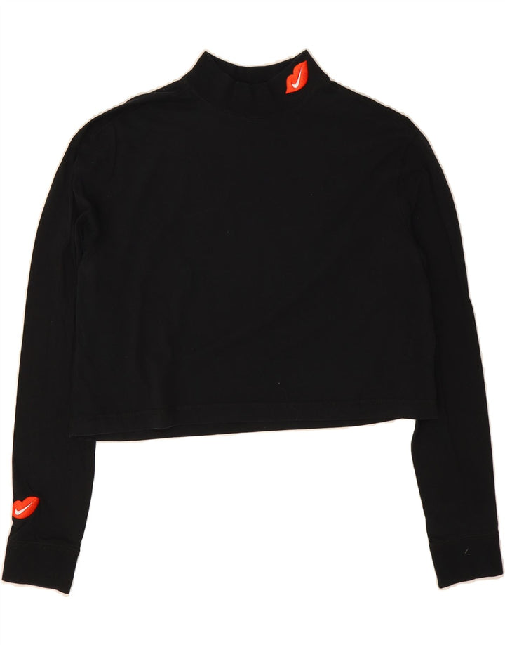 NIKE Womens Crop Top Long Sleeve UK 10 Small Black Cotton Vintage Nike and Second-Hand Nike from Messina Hembry 
