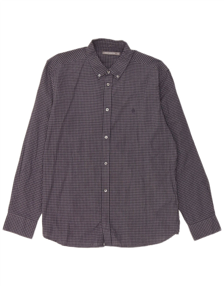 Camicia da uomo French Connection XL in cotone a quadretti blu navy
