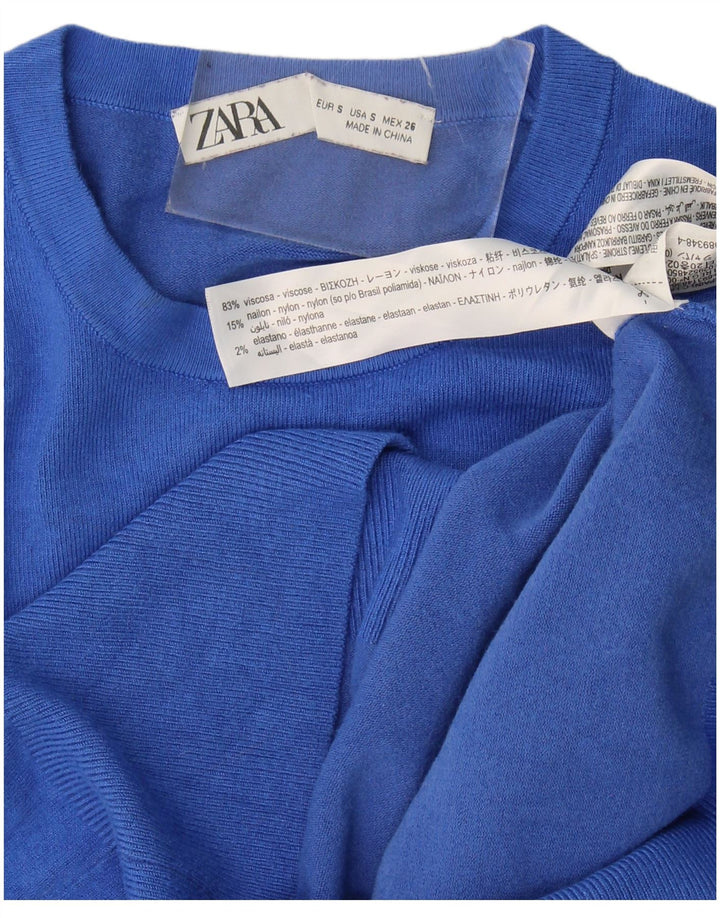 Maglione maglione girocollo da donna Zara UK 10 piccolo viscosa blu