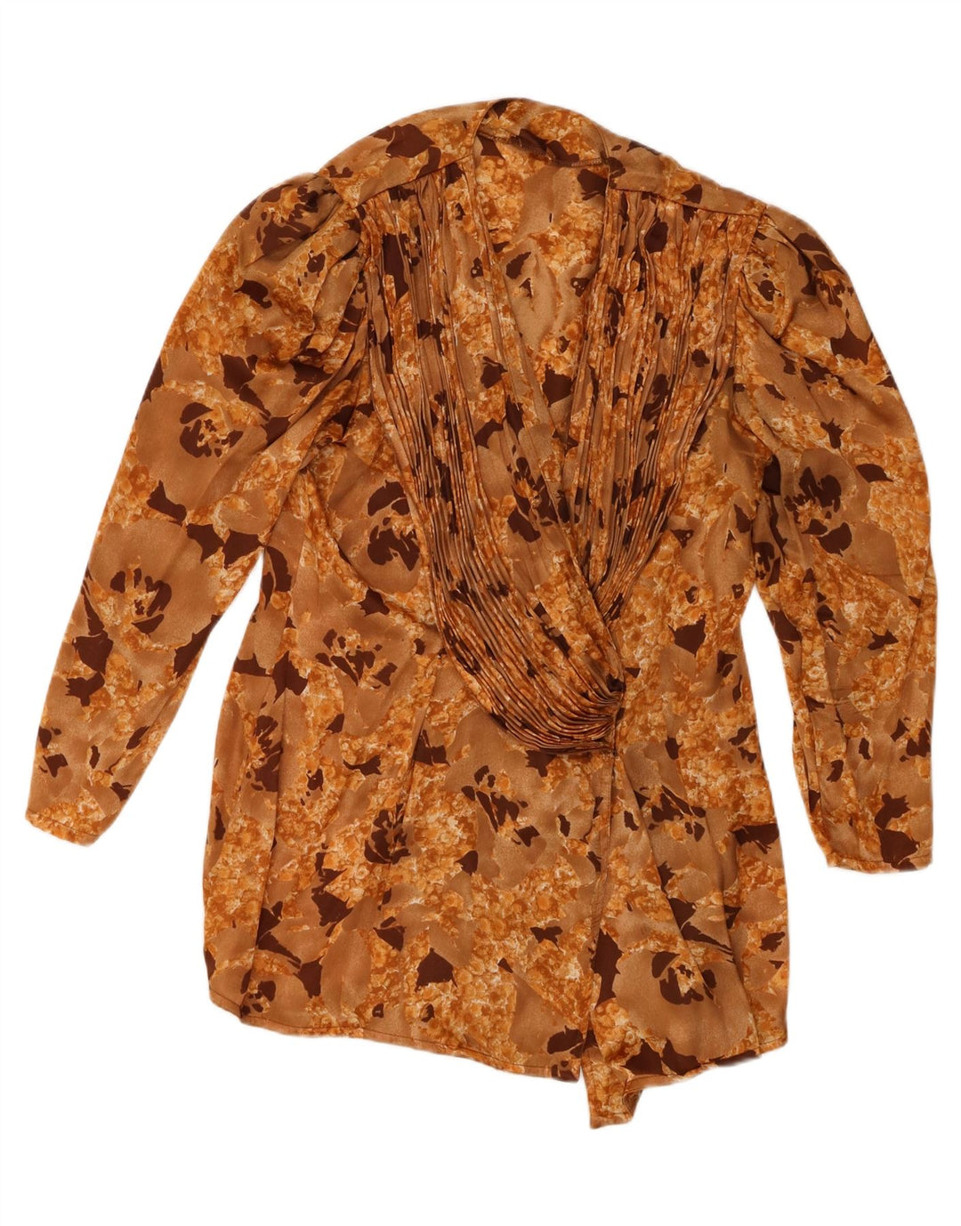 Camicetta camicia vintage da donna UK 16 Grande poliestere floreale beige