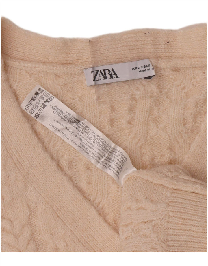 Maglione cardigan corto oversize da donna Zara UK 10 piccolo acrilico beige