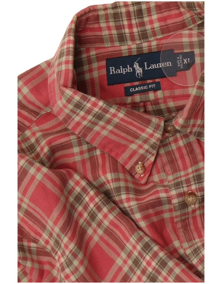 Ralph Lauren Camicia da uomo in flanella dal taglio classico XL a quadri rossi