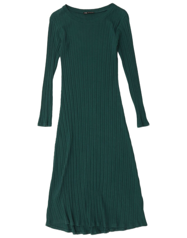 Vestito lungo a maniche lunghe da donna Zara UK 12 Cotone verde medio