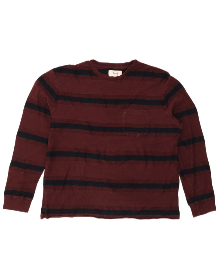 Marks & Spencer Top da uomo a maniche lunghe in cotone a righe bordeaux grandi