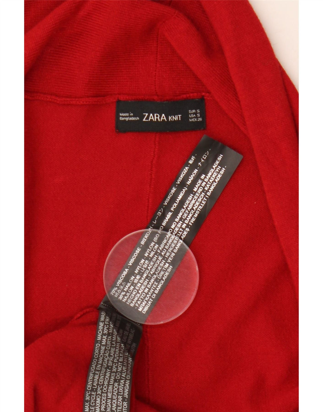 Maglione cardigan aperto da donna Zara UK 10 piccolo rosso viscosa