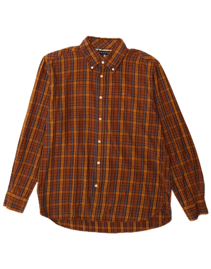 Tommy Hilfiger Camicia da uomo in flanella di cotone a quadri marrone medio