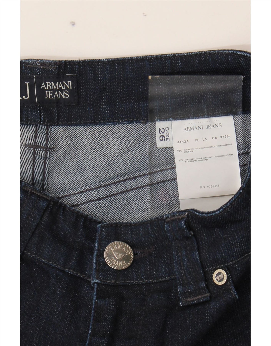 ARMANI Womens Slim Jeans W26 L27 Navy Blue Cotton Vintage Armani and Second-Hand Armani from Messina Hembry 