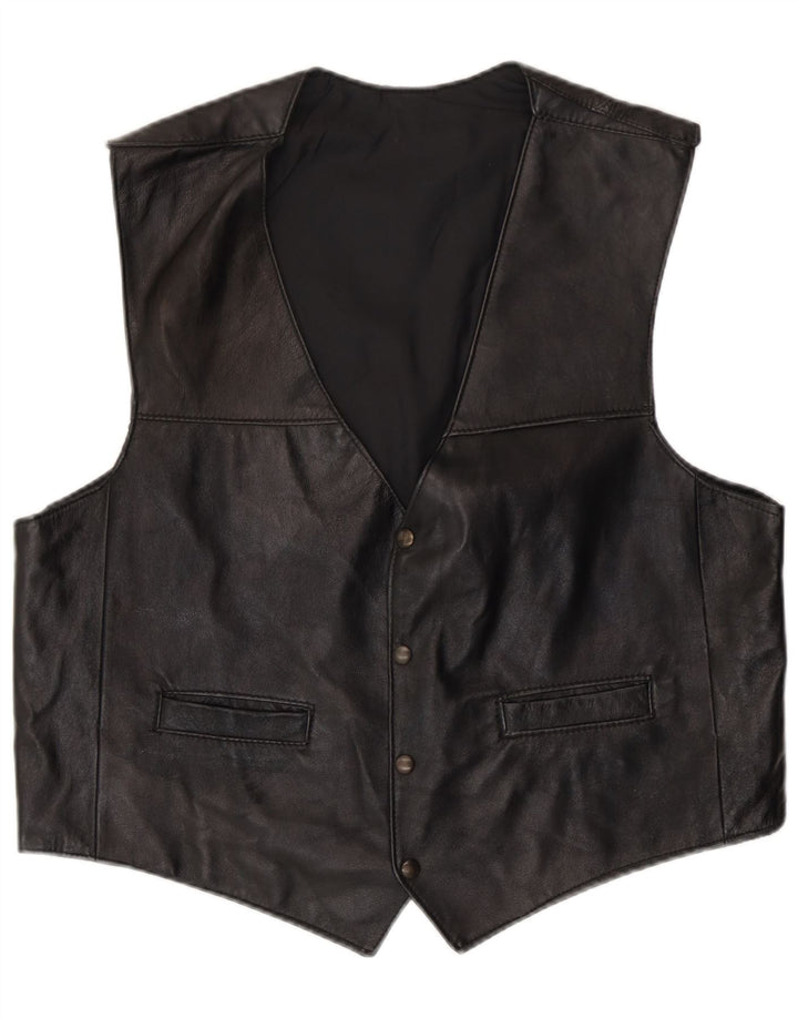 Gilet in pelle da uomo vintage medio nero