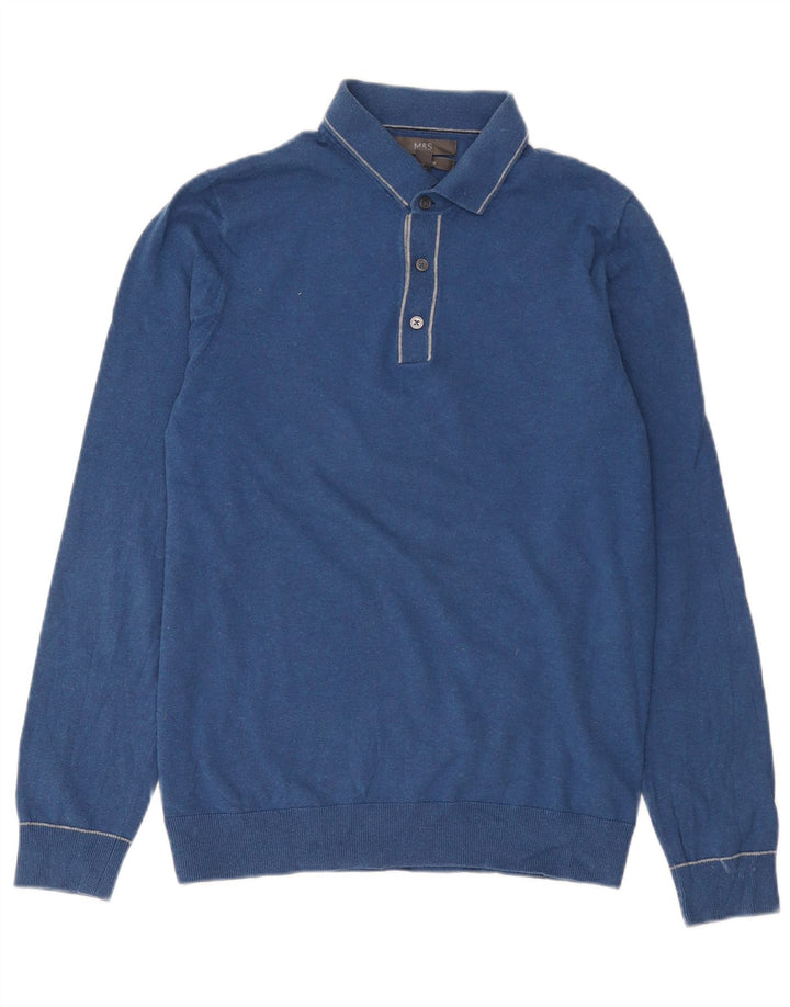 Maglione maglione collo alto da uomo Marks & Spencer piccolo cotone blu