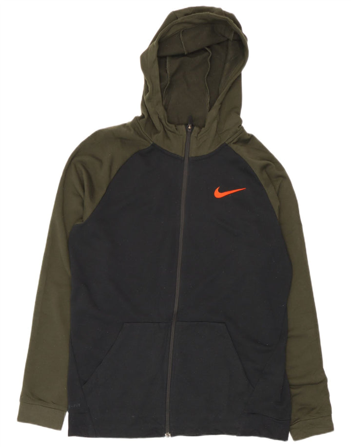 Felpa con cappuccio e zip Nike da uomo, grande, in poliestere color block nero