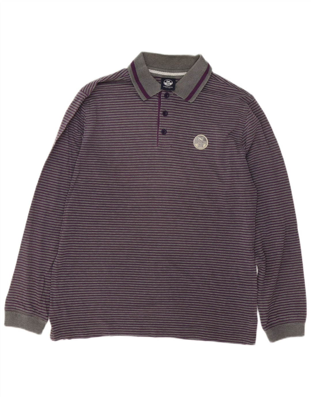 Polo da uomo a maniche lunghe North Sails in cotone gessato grigio medio