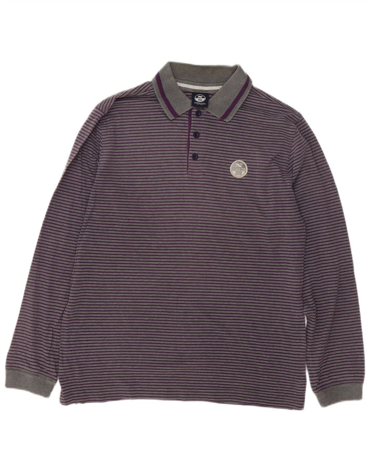 Polo da uomo a maniche lunghe North Sails in cotone gessato grigio medio
