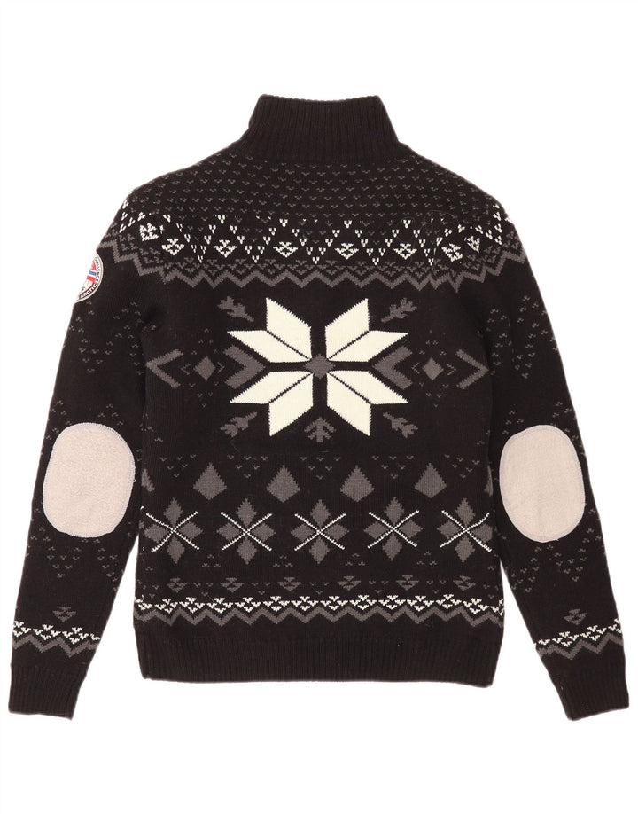 Maglione da uomo con zip e collo Nebulus, grande, acrilico nero Fair Isle