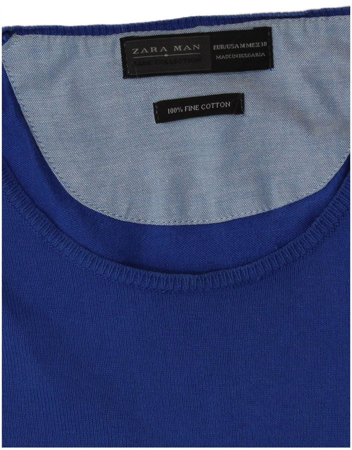 Maglione maglione girocollo da uomo Zara in cotone blu medio