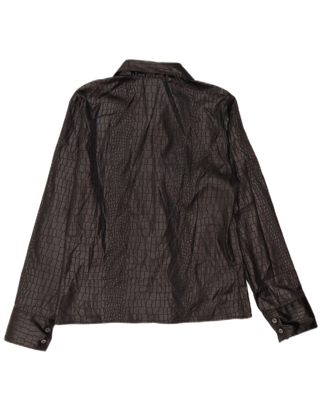 Camicetta camicia vintage da donna IT 46 Grande poliestere nero con stampa animalier