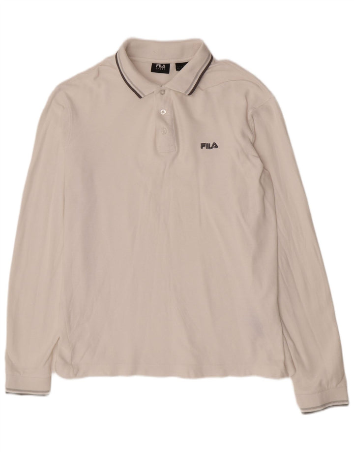 Polo da uomo a maniche lunghe Fila Large in cotone bianco
