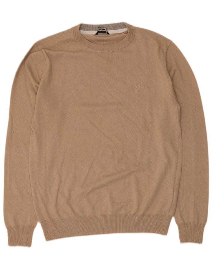 Maglione maglione girocollo da uomo Guess beige medio in poliammide