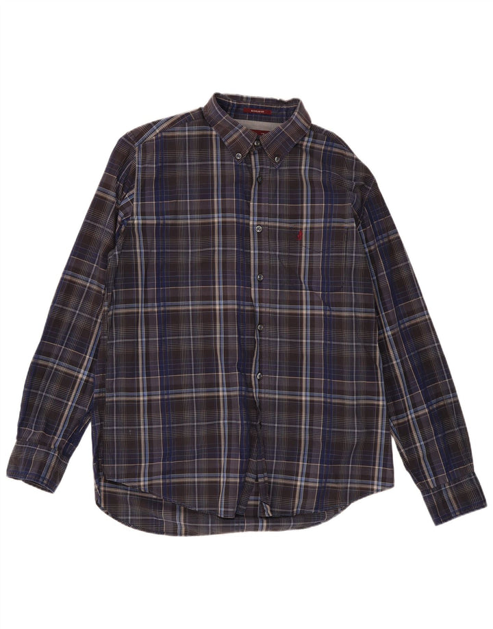Camicia da uomo Regular Fit Marlboro Classics XL in cotone a quadri grigio