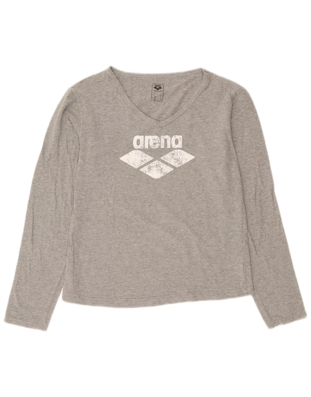 Top grafico da donna Arena manica lunga UK 14 grande grigio screziato