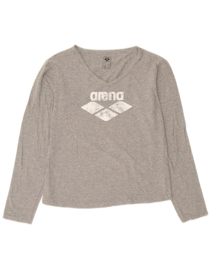Top grafico da donna Arena manica lunga UK 14 grande grigio screziato