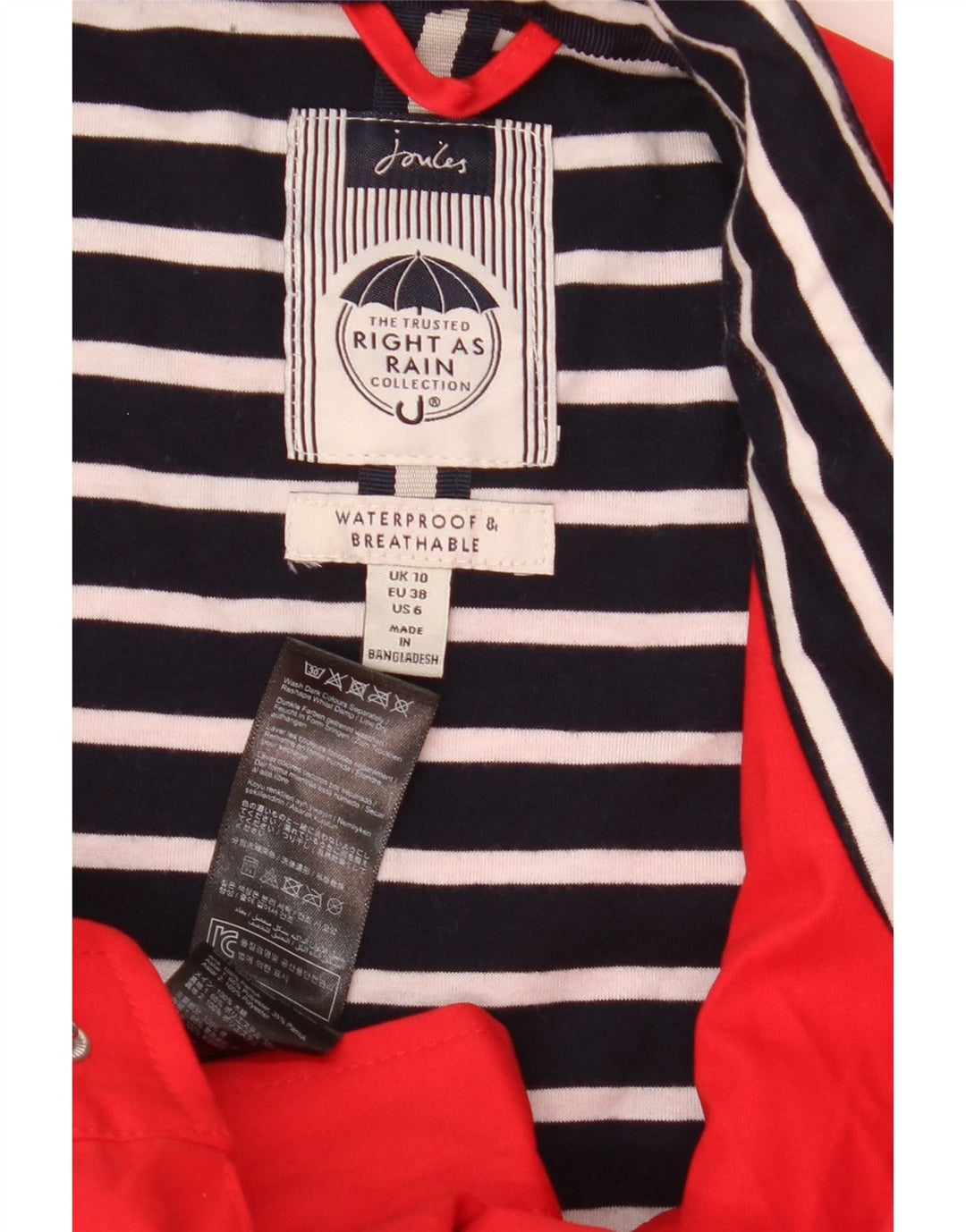 Giacca antipioggia oversize da donna Joules UK 10 piccola in cotone rosso
