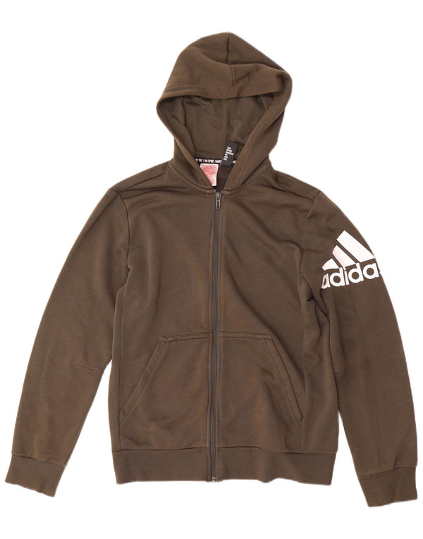 Felpa con cappuccio con zip grafica Adidas da ragazzo 13-14 anni in cotone kaki