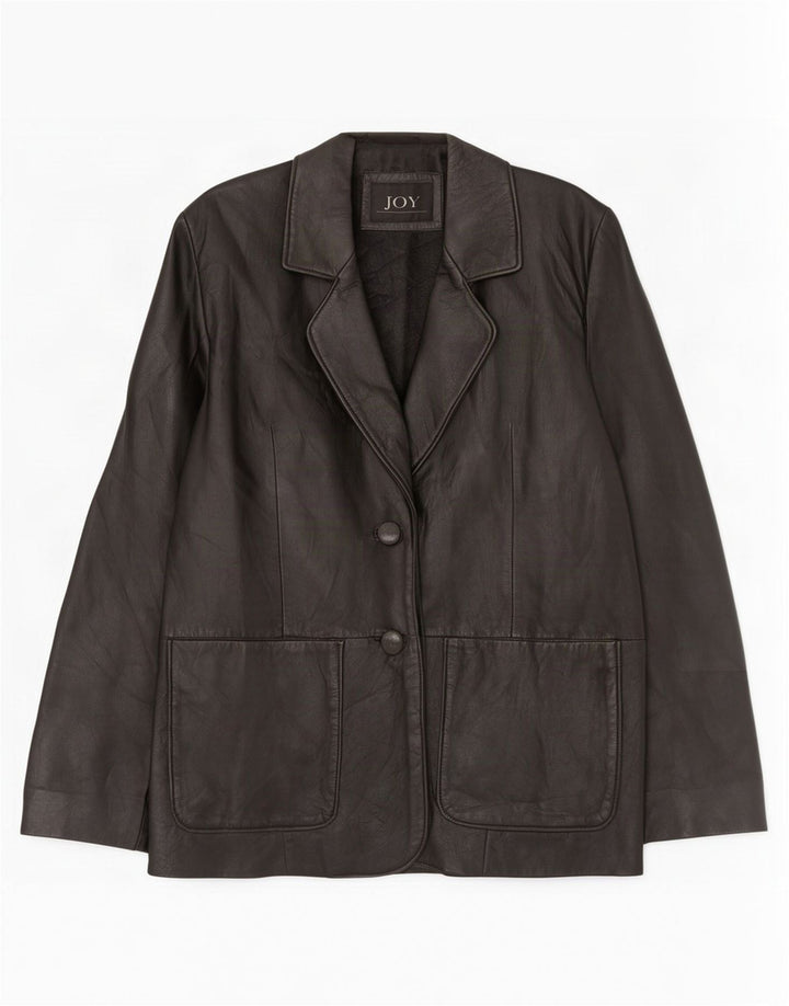 Giacca blazer in pelle da donna a 2 bottoni Joy EU 42 grande nera