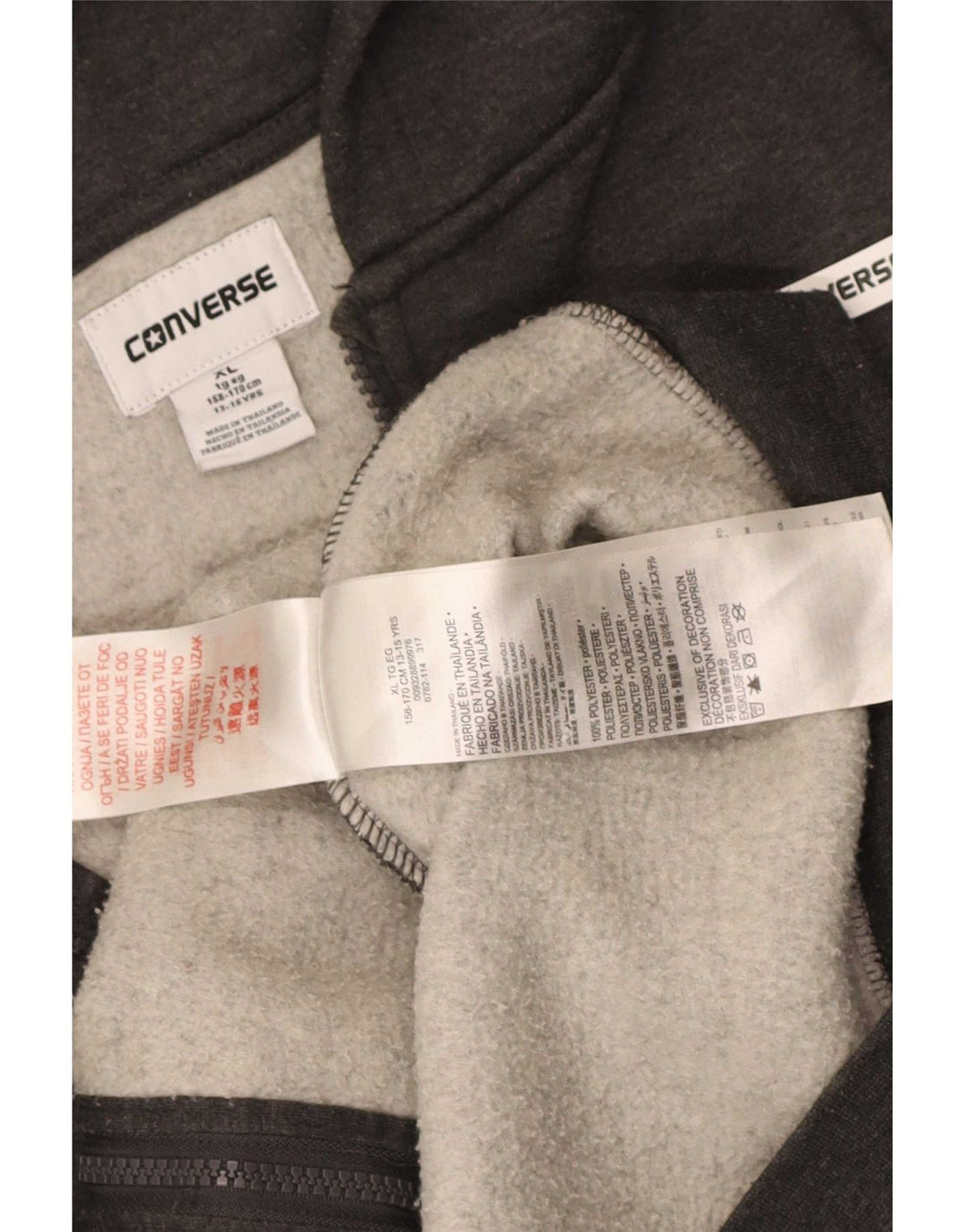 Felpa con cappuccio e zip per ragazzi Converse 13-14 anni XL Poliestere grigio