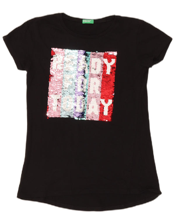 T-shirt grafica da donna Benetton Top UK 10 piccola nera