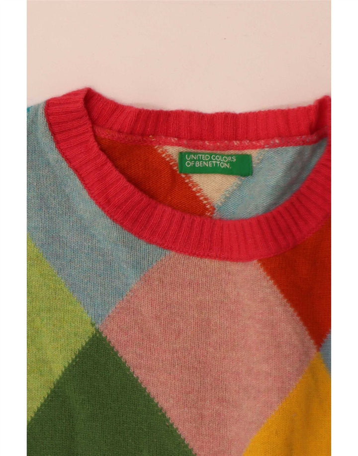 Maglione maglione girocollo da donna Benetton UK 16 grande multicolore