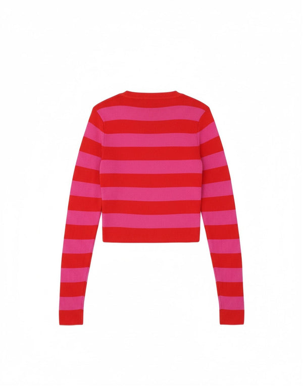 Maglione corto con scollo a barca da donna Zara UK 8 piccolo a righe rosa