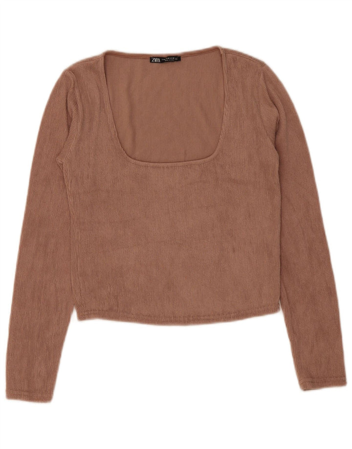 Top corto da donna Zara a maniche lunghe UK 12 Poliestere marrone medio