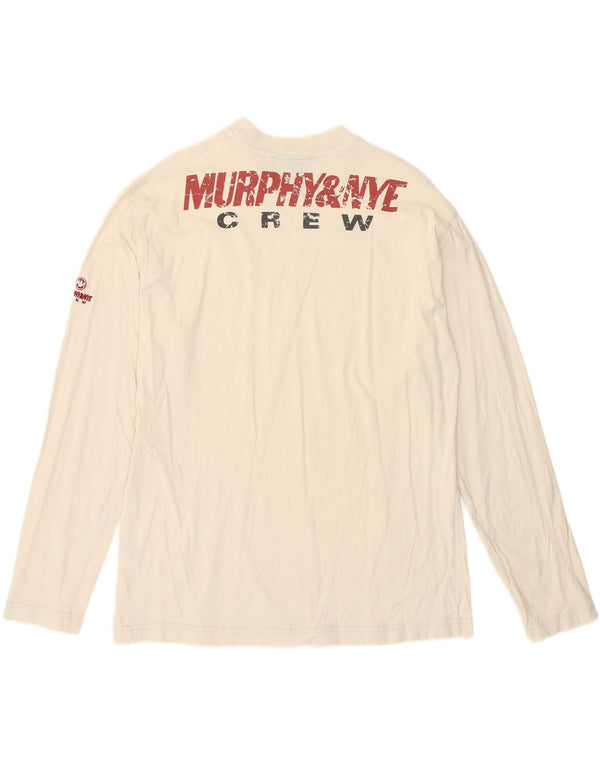 Murphy & Nye Top grafico da uomo a maniche lunghe piccolo in cotone bianco
