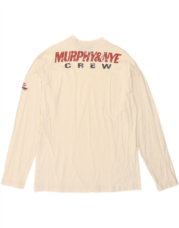 Murphy & Nye Top grafico da uomo a maniche lunghe piccolo in cotone bianco