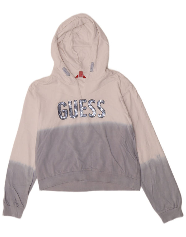 Maglione corto con cappuccio grafico per ragazze Guess 15-16 anni in cotone color block bianco