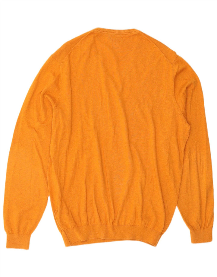 MASSIMO DUTTI Mens V-Neck Jumper Sweater XL Orange Cotton