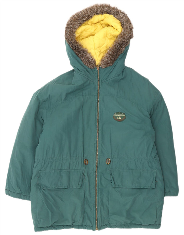 Giacca parka con cappuccio da donna vintage UK 16 grande verde