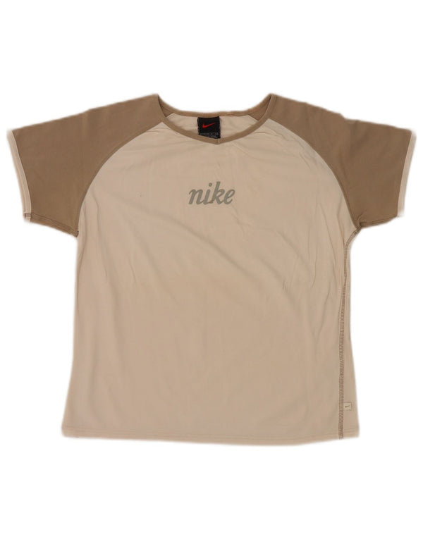 T-shirt grafica Nike per bambina, 12-13 anni, grande, in cotone color block beige