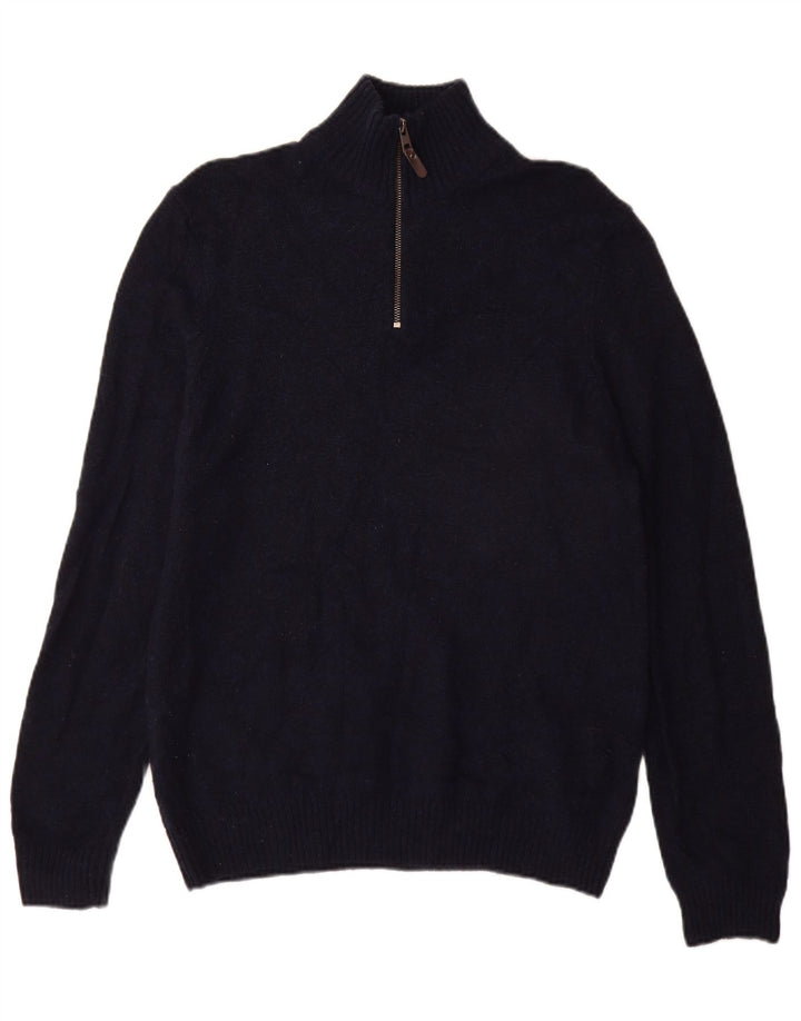 Maglione da uomo Marks & Spencer con zip e collo in lana d'agnello medio blu navy